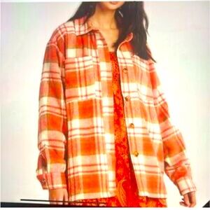 Charlie Holiday NWT Wool-blend Flannel Preston Shacket/PeachCheck Oversized 8/10